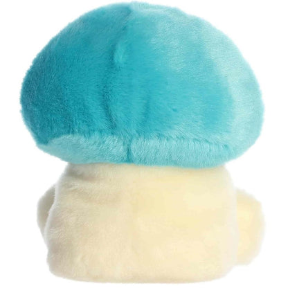 Back view of the Aurora Palm Pals mushroom plush toy showing its soft blue cap and cream back.
