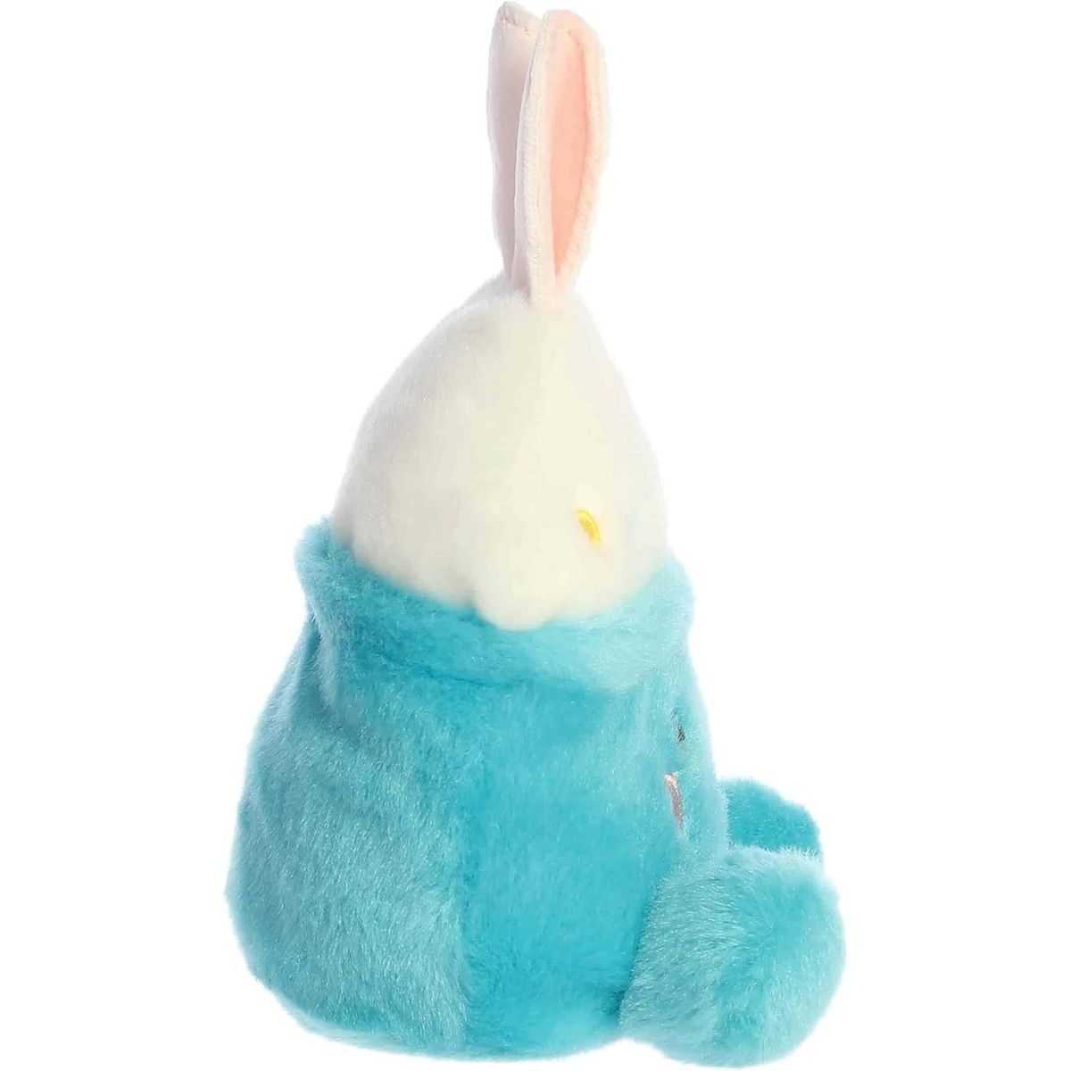 Side profile view of the Palm Pals Bunny Latte plush highlighting its perfectly squishy round body, mug handle, and fluffy white whipped cream peak.