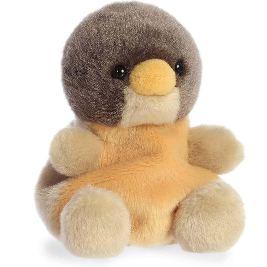 Angled front view of the soft Palm Pals robin bird plush resting comfortably.