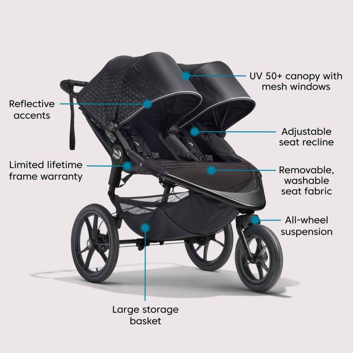 Baby Jogger Summit X3 Double Jogging Stroller, Midnight Black