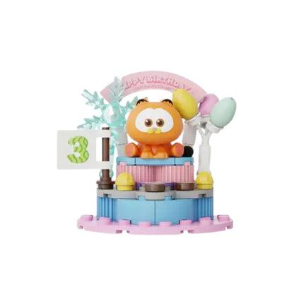 Garfield birthday cake with character and decorations on a white background
