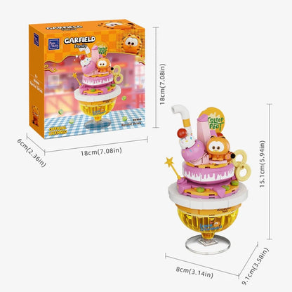 Dimensions and size guide for the Pantasy Garfield Special Drink building block model and collector box.