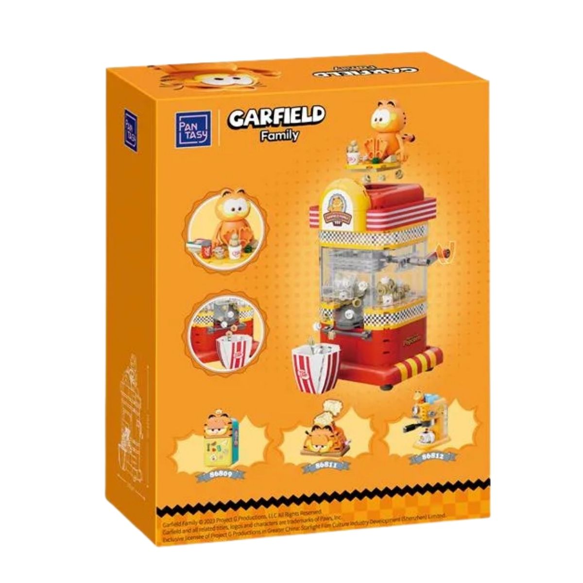 Back of the official collector packaging for the Pantasy The Garfield Movie Popcorn Machine kit #86810.