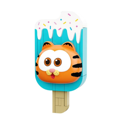 The fully assembled Pantasy The Garfield Movie popsicle building block fridge magnet with colorful sprinkles.