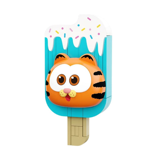 The fully assembled Pantasy The Garfield Movie popsicle building block fridge magnet with colorful sprinkles.