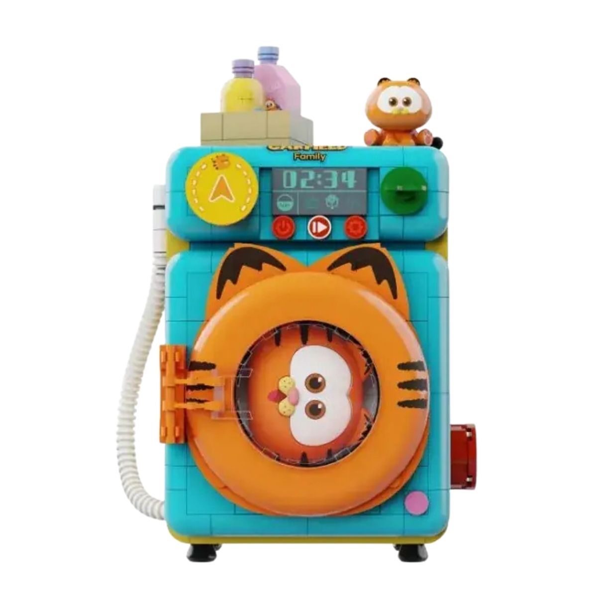 Front view of the Pantasy The Garfield Movie Washing Machine 340-piece Fantastic Machine Series 2.0 building block set.