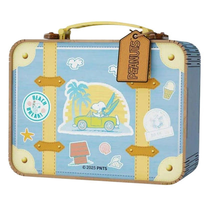 Pantasy Peanuts Snoopy's Suitcase building block set shown closed as a vintage trunk.