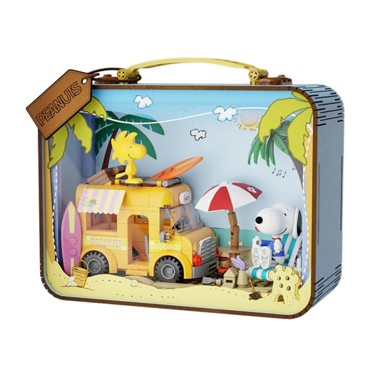Pantasy Snoopy Suitcase opened to reveal a highly detailed Peanuts diorama inside.