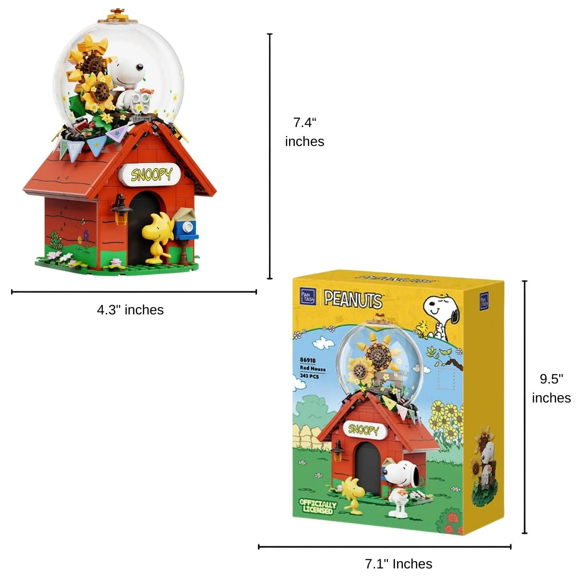 Official collector packaging for the Pantasy Peanuts Snoopy's Red House building set #86918.