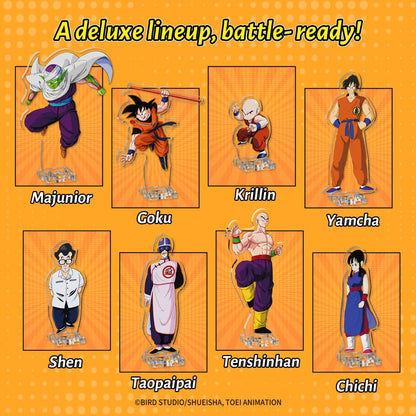 Illustrations of characters from a anime series on an orange background with text.