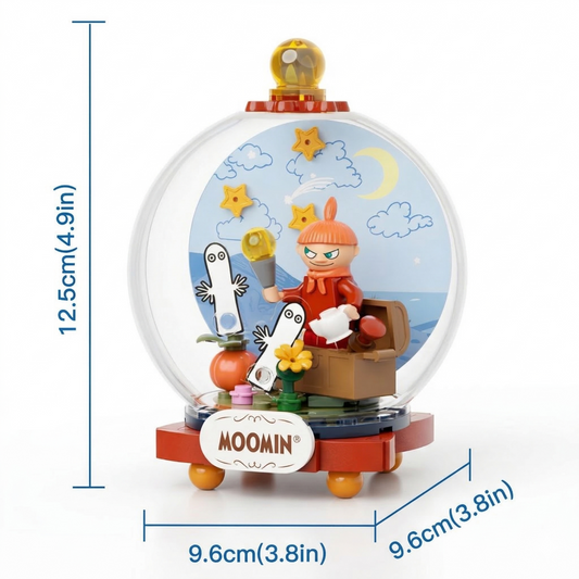 Dimensions graphic for the Pantasy Little My building block set indicating it measures 4.8 inches tall, 3.8 inches wide, and 3.7 inches deep.