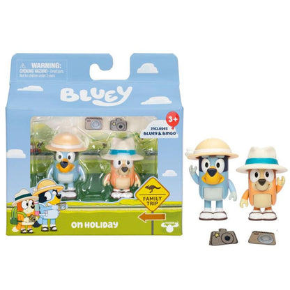 Bluey Figure 2-Pack On Holiday 2" Inch Toy Figure Pack, Bluey & Bingo