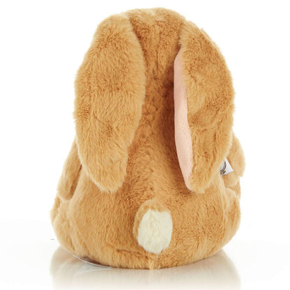 The back of the honey-brown Nutbrown Hare plush toy showing its floppy ears and a cute white fuzzy tail.