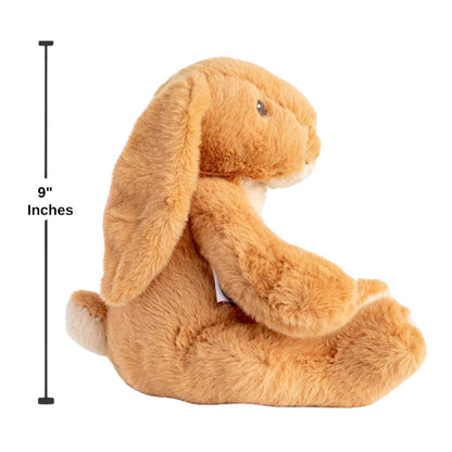 A side profile of the Guess How Much I Love You plush bunny displaying a 9-inch height indicator graphic.