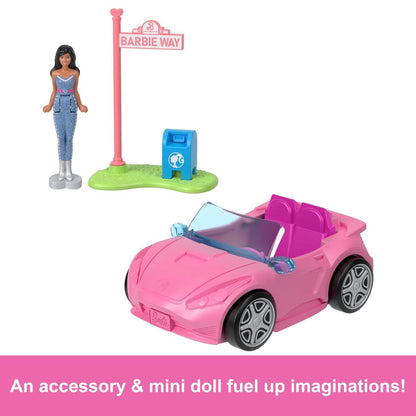 Barbie Mini BarbieLand 1.5" Inch Doll with Color-Changing Convertible Car Vehicle Set