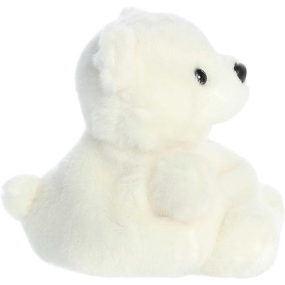 Side profile view of the Aurora Palm Pals Puck Polar Bear highlighting its round body and little tail.