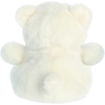 Direct back view of the cuddly white Palm Pals polar bear stuffed animal showing its little ears and tail.