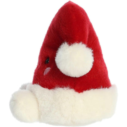 Side profile thumbnail of the mini Santa hat plush showcasing its sloped cone shape, side pom-pom placement, and soft cuffed base.