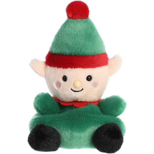 Front view thumbnail of the cute Jolly Elf plush sitting straight, highlighting its happy embroidered smile, rosy pink cheeks, and small black shoes.