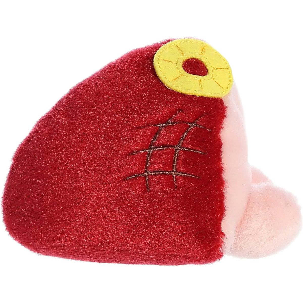 Side profile thumbnail of the mini ham plush showcasing its wedge shape, embroidered cross-hatch scoring lines, and the top pineapple ring.