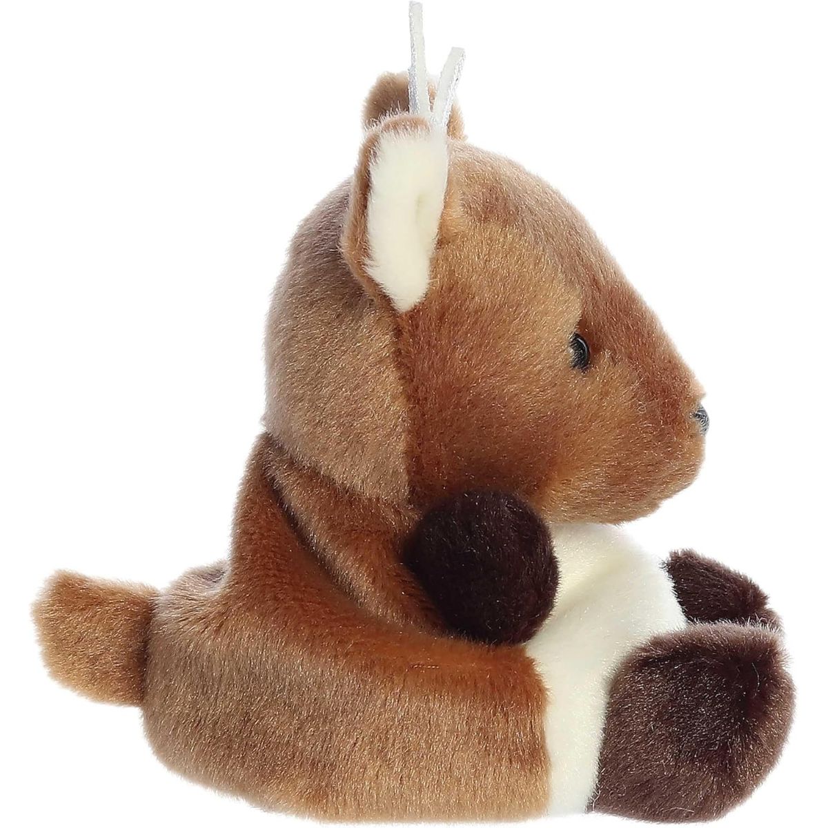 Side profile thumbnail of the mini reindeer plush showing its rounded brown shape, side view of the antlers, and soft seated posture.