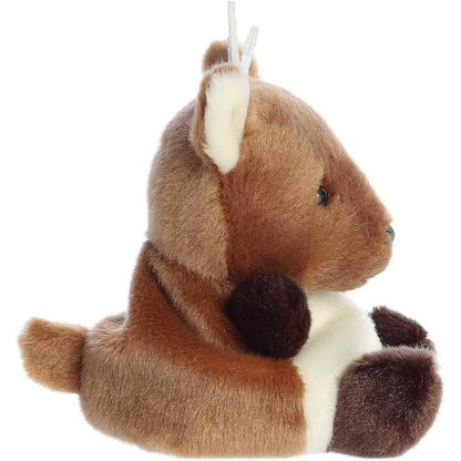 Side profile thumbnail of the mini reindeer plush showing its rounded brown shape, side view of the antlers, and soft seated posture.