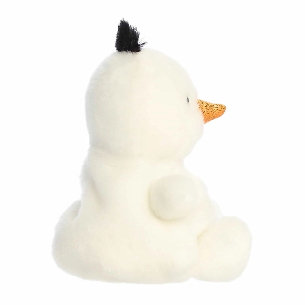 The right side profile thumbnail of the sitting white snowman plush showcasing the pointed profile of its soft orange nose.
