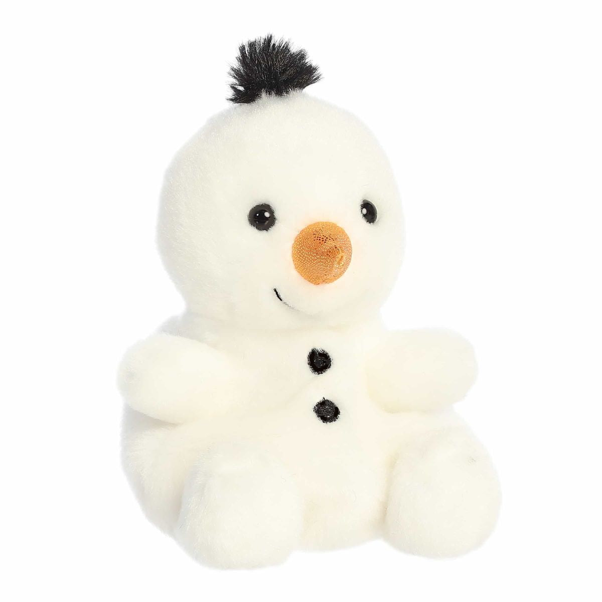 Aurora Palm Pals Freeze 5-inch Snowman plush stuffed toy sitting forward with a white body, orange carrot nose, and black head tuft.