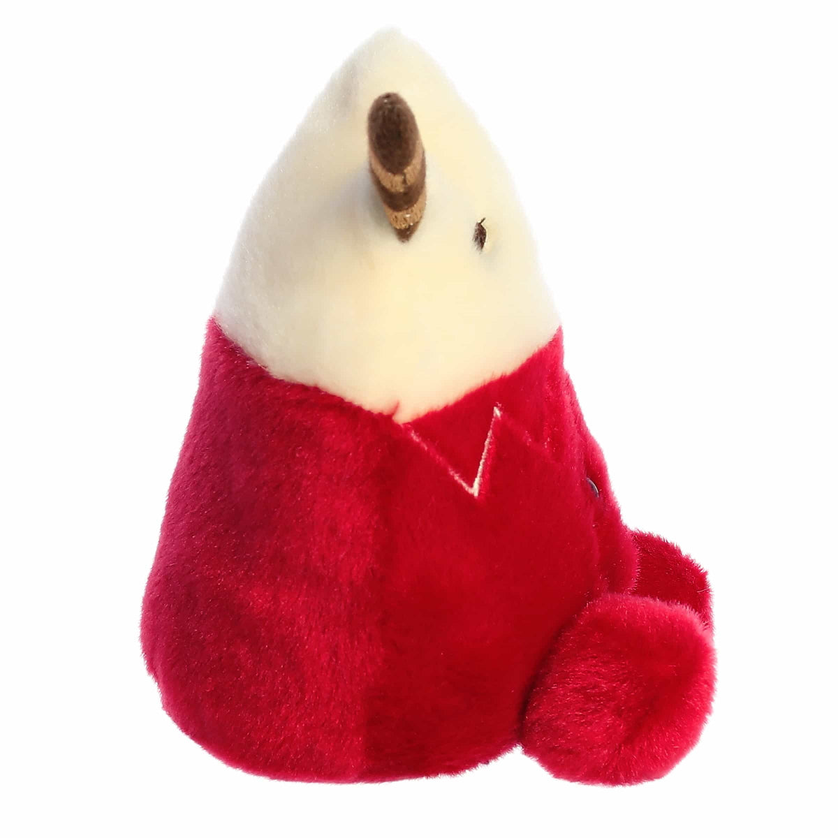 The right side profile thumbnail of the sitting red hot cocoa plush highlighting the height of its whipped cream topper and plush red handle.