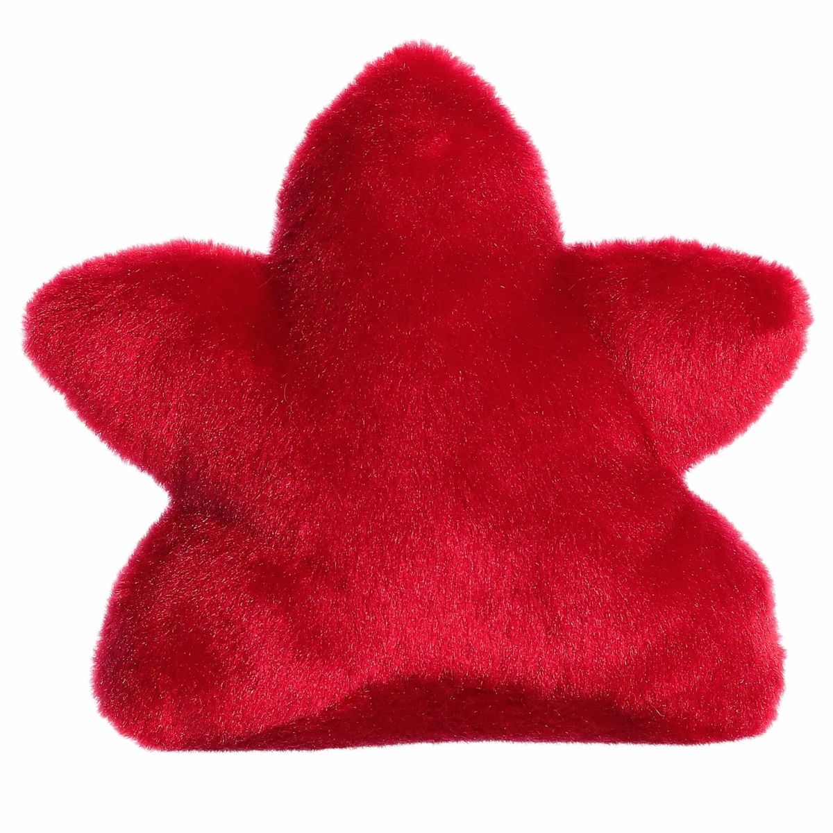 The rear view of the red Aurora poinsettia stuffed toy displaying its clean star-petal back profile.