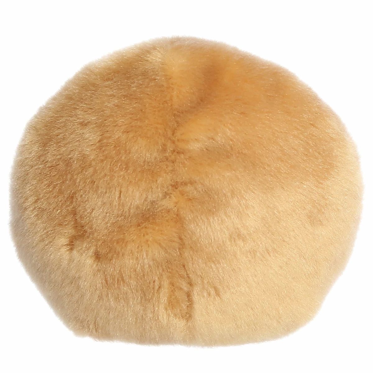 The rear view of the golden-brown Aurora cookie stuffed toy displaying its soft plush back and clean rounded profile.