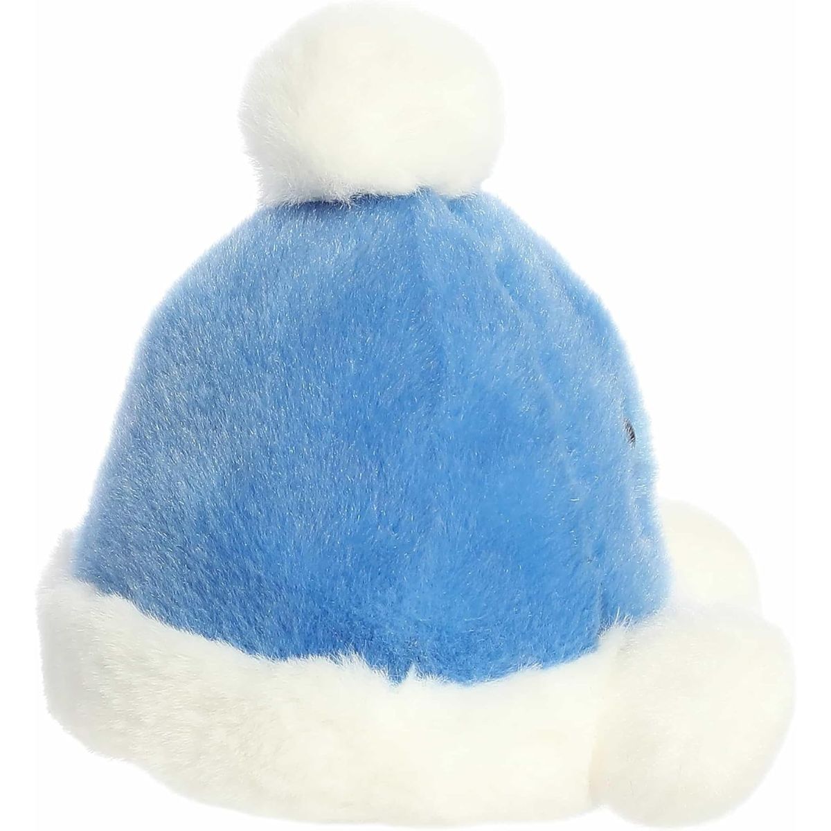 The right side profile view of the sitting Aurora Palm Pals winter hat plush highlighting its cozy folded white brim.
