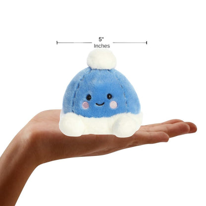 The miniature Vail Beanie plush sitting inside an open human hand displaying a 5-inch height indicator graphic.