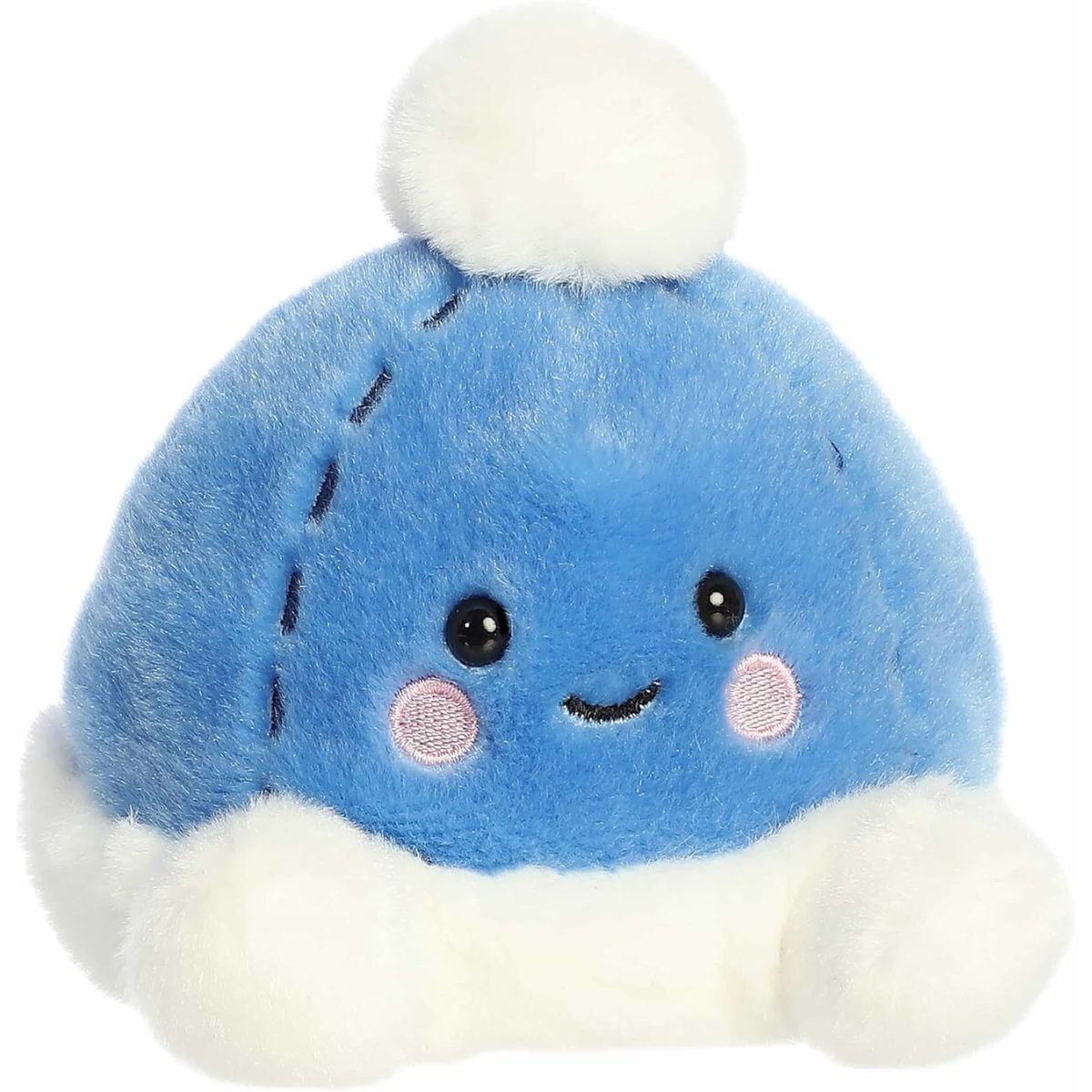 Aurora Palm Pals Vail 5-inch Beanie plush stuffed toy sitting forward in bright powder blue with a fluffy white pom-pom.