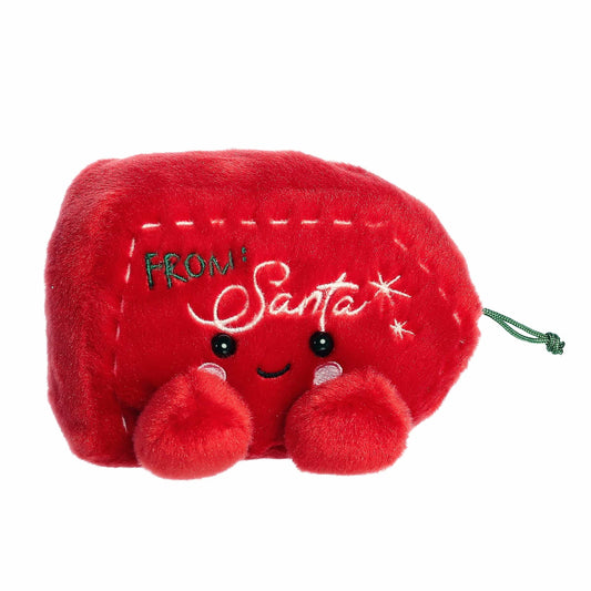  A direct front portrait view of the mini Eudora Gift Tag plush showing its happy smile and green string loop.