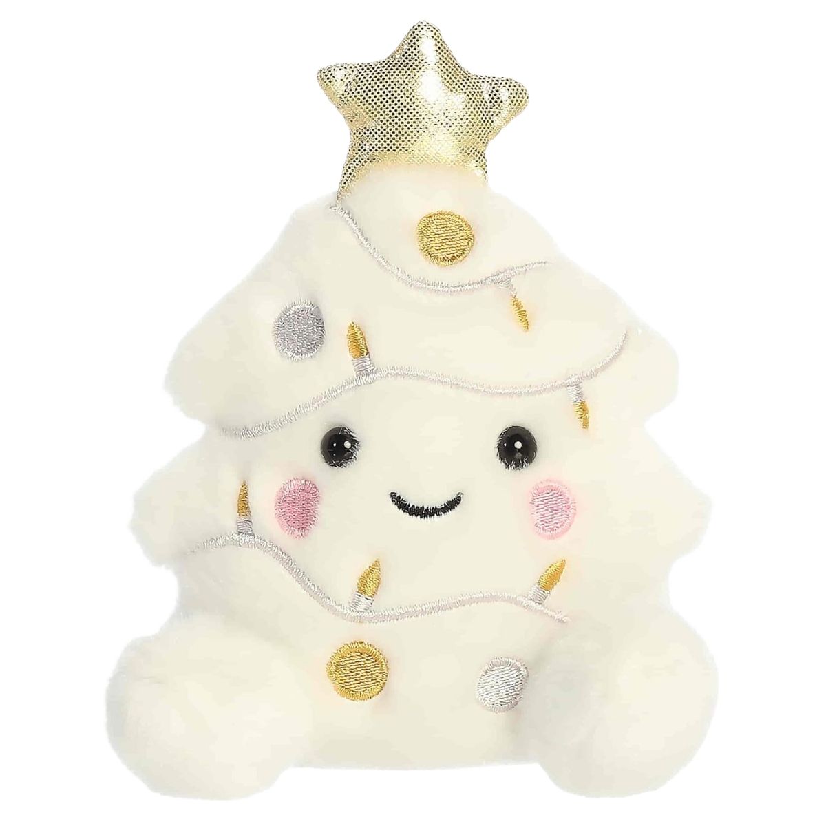 Front view thumbnail of the cute white Felicia Christmas Tree plush sitting straight, highlighting its symmetrical face and rosy pink cheeks.