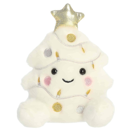 Front view thumbnail of the cute white Felicia Christmas Tree plush sitting straight, highlighting its symmetrical face and rosy pink cheeks.