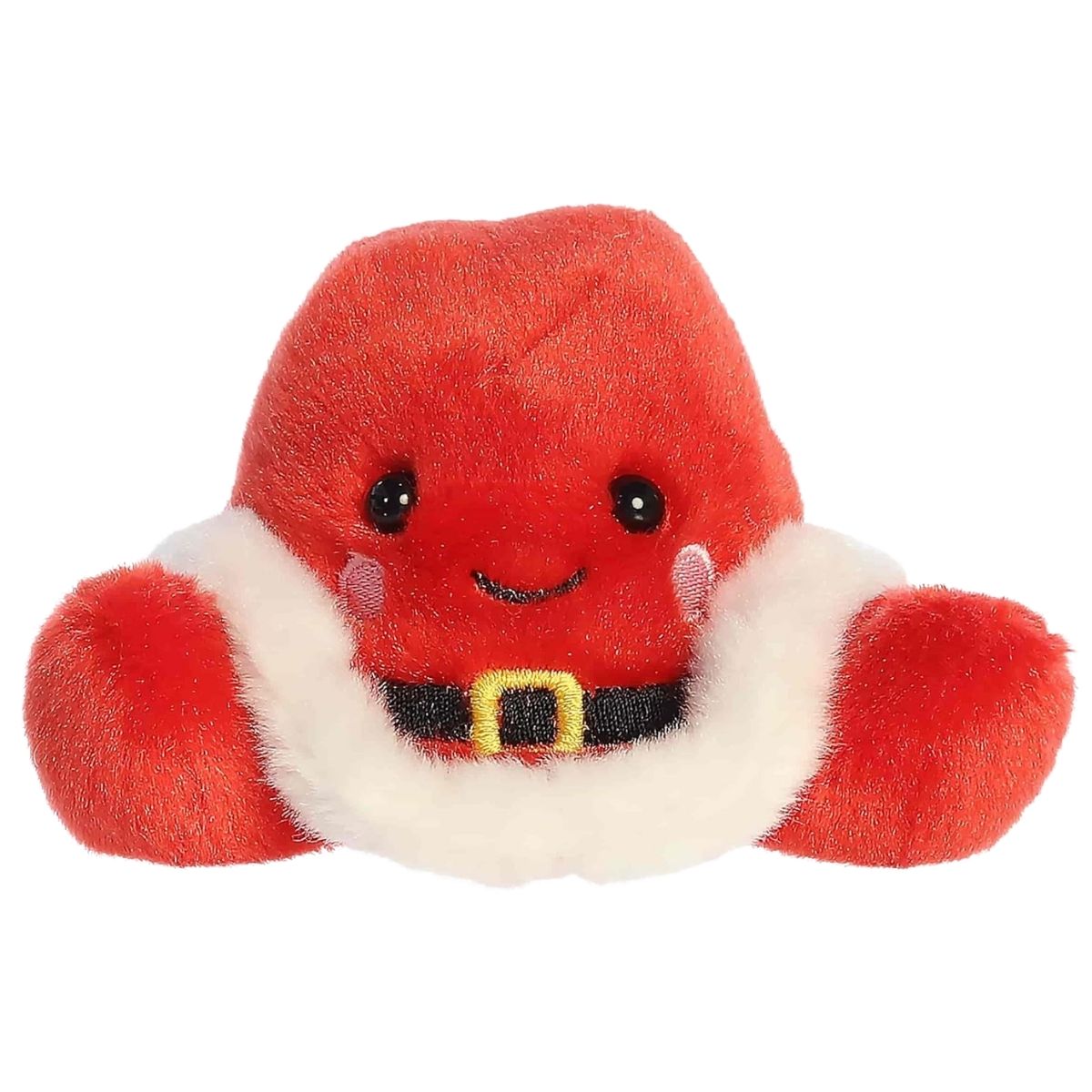 Close-up front portrait thumbnail of the Santa Cowboy Hat plush showing his sweet embroidered smile, rosy cheeks, and gold buckle detail.