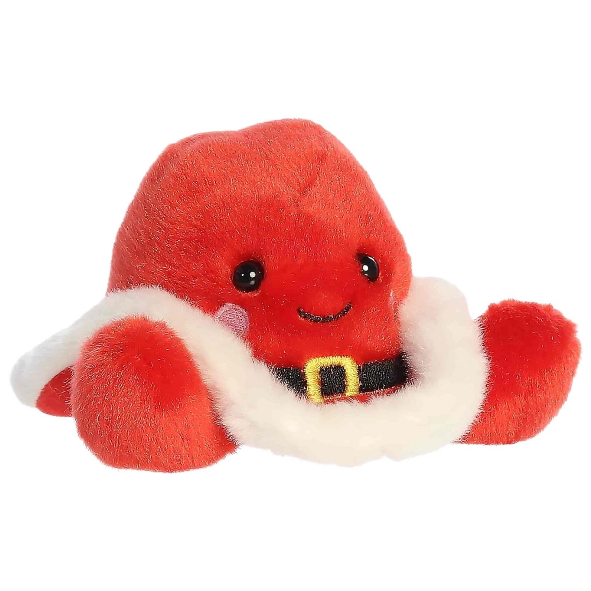Aurora 5-inch Palm Pals Santa Cowboy Hat plush toy sitting forward featuring a red cowboy hat design, white faux-fur trim, and a black Santa-style belt.