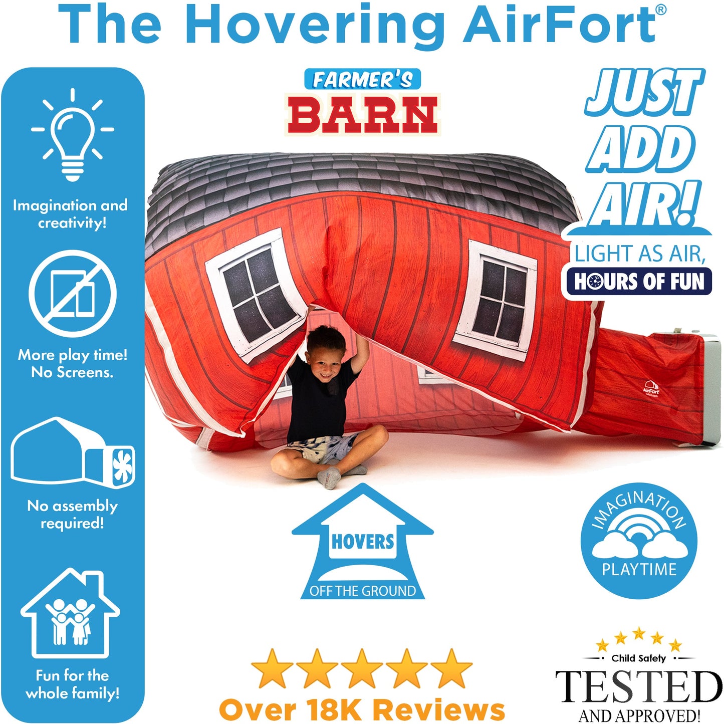 The Original AirFort® Farmers Barn - Inflatable Play Fort Tent for Creative Indoor Play Ages 3–14
