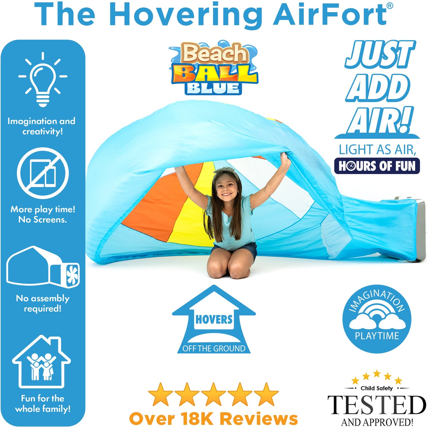 The Original AirFort® Beach Ball Blue - Inflatable Play Fort Tent for Creative Indoor Play Ages 3–14