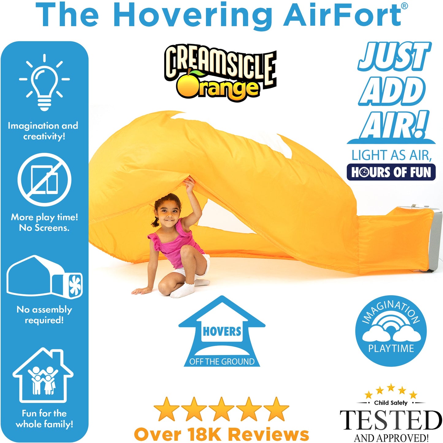 The Original AirFort® Creamsicle Orange - Inflatable Play Fort Tent for Creative Indoor Play Ages 3–14