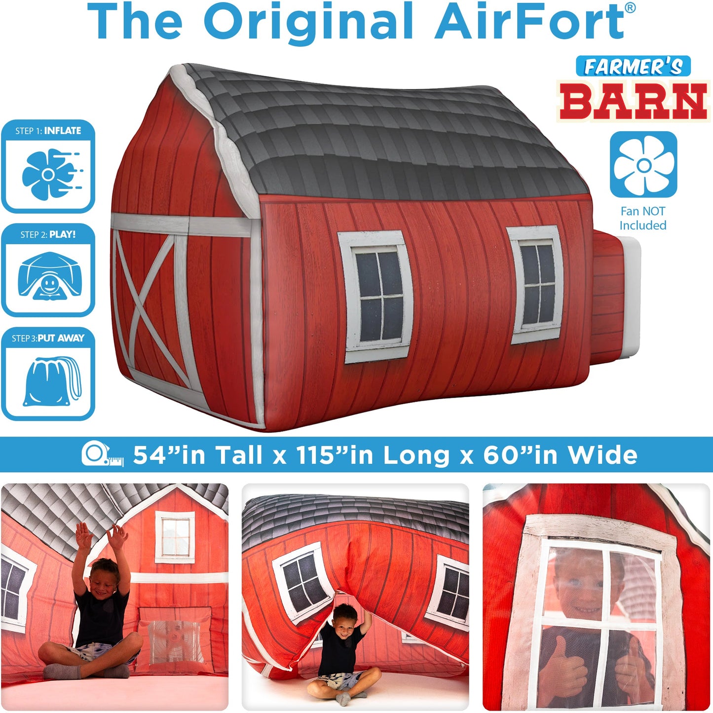 The Original AirFort® Farmers Barn - Inflatable Play Fort Tent for Creative Indoor Play Ages 3–14