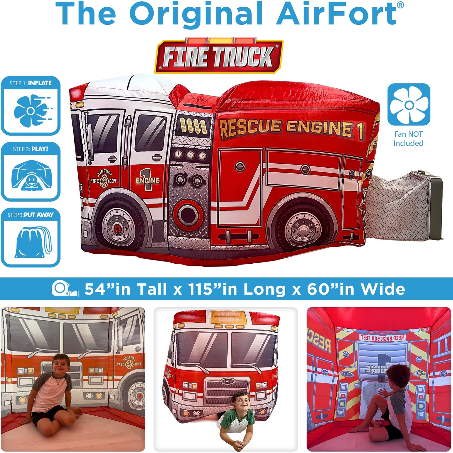 The Original AirFort® Firetruck - Inflatable Play Fort Tent for Creative Indoor Play Ages 3–14