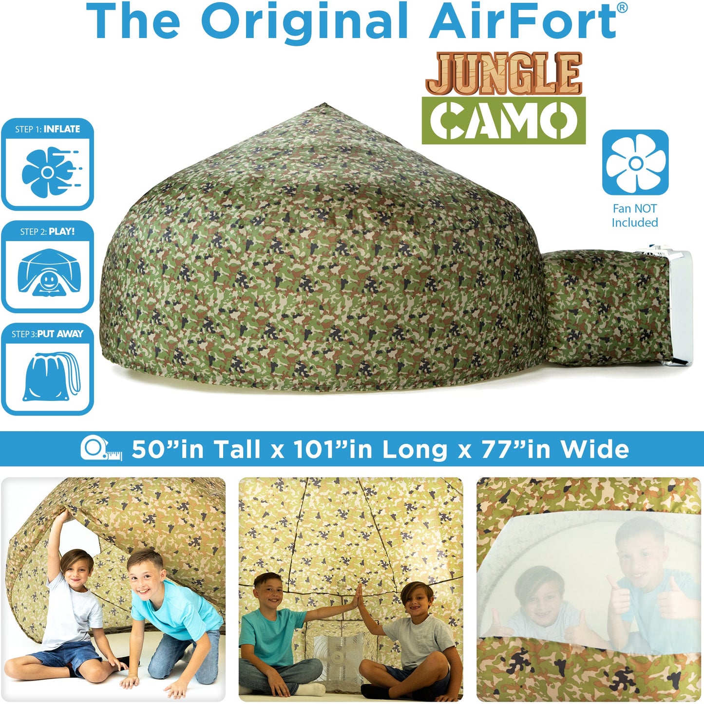 The Original AirFort® Jungle Camo Camoflauge - Inflatable Play Fort Tent for Creative Indoor Play Ages 3–14
