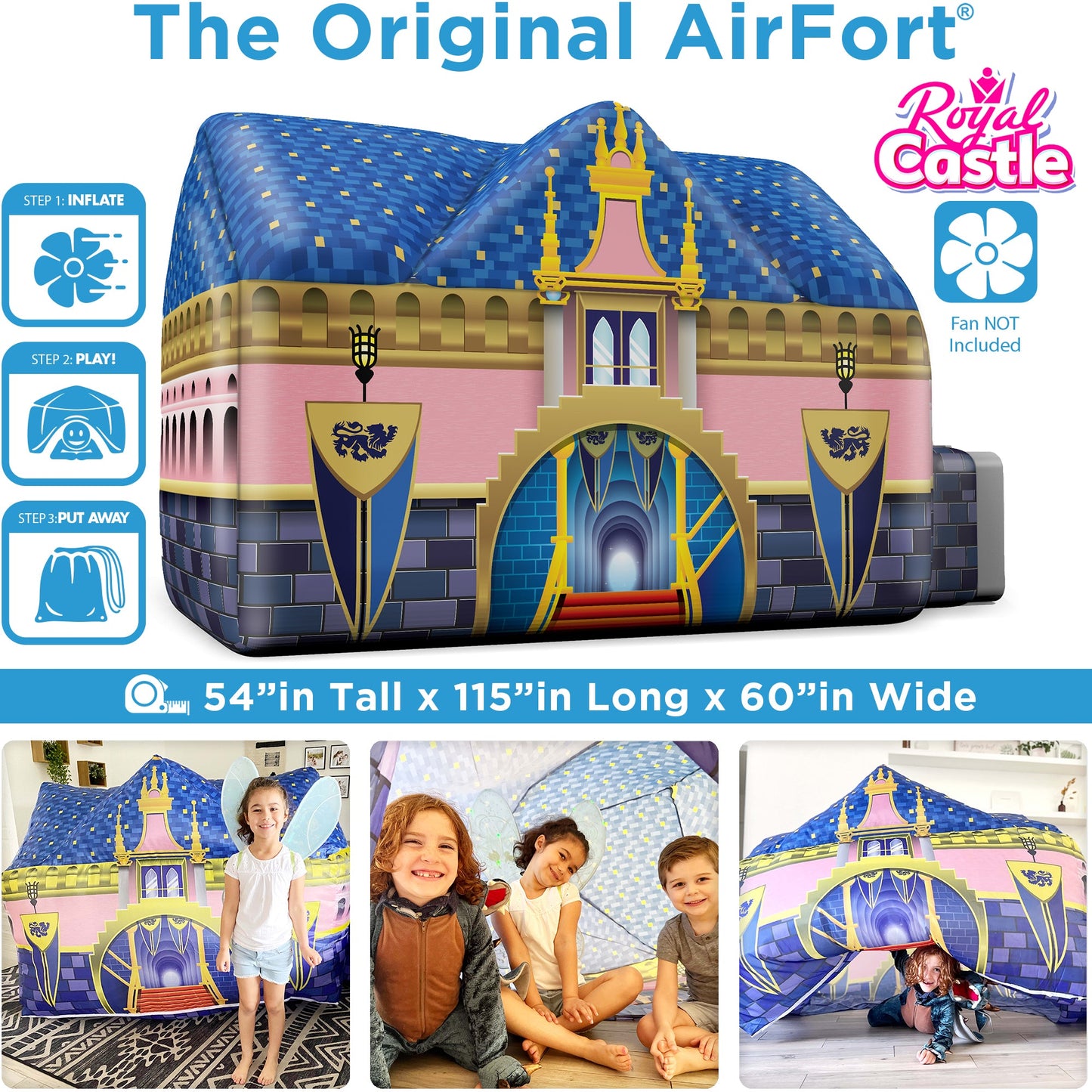 The Original AirFort® Royal Castle - Inflatable Play Fort Tent for Creative Indoor Play Ages 3–14