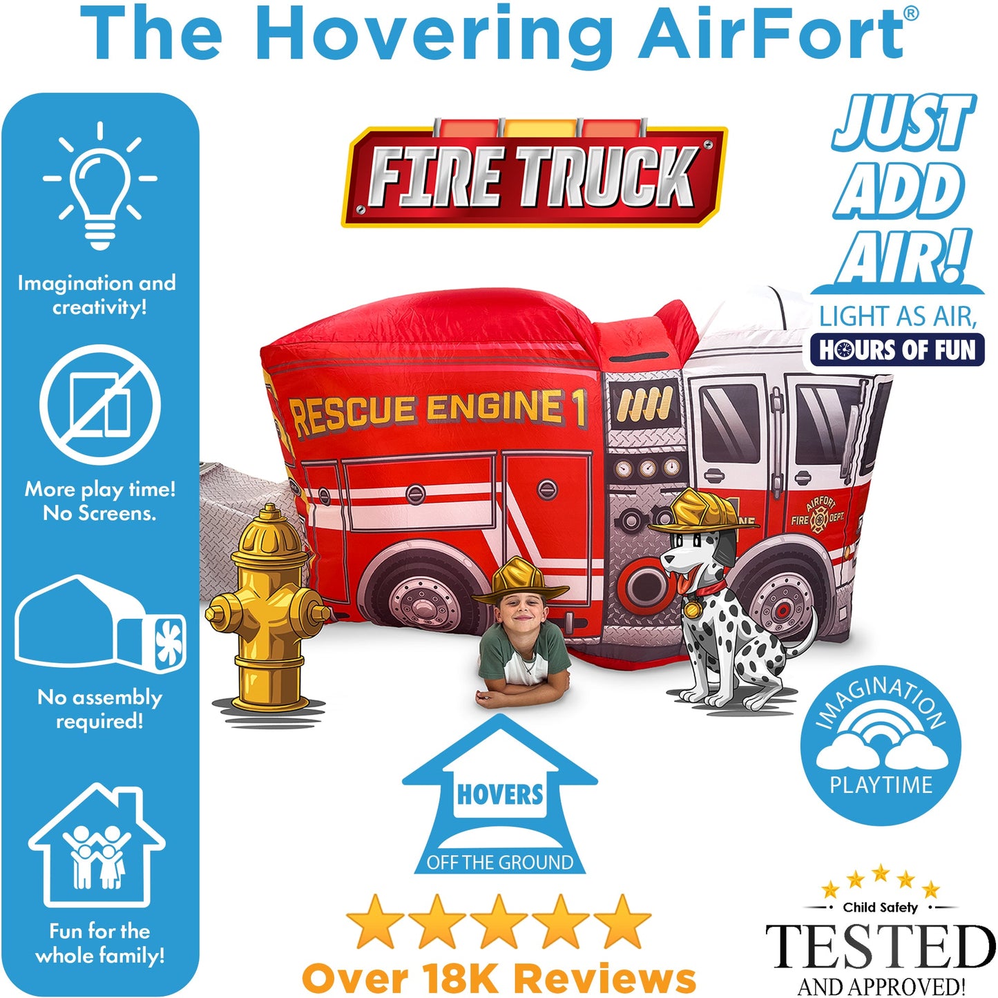 The Original AirFort® Firetruck - Inflatable Play Fort Tent for Creative Indoor Play Ages 3–14