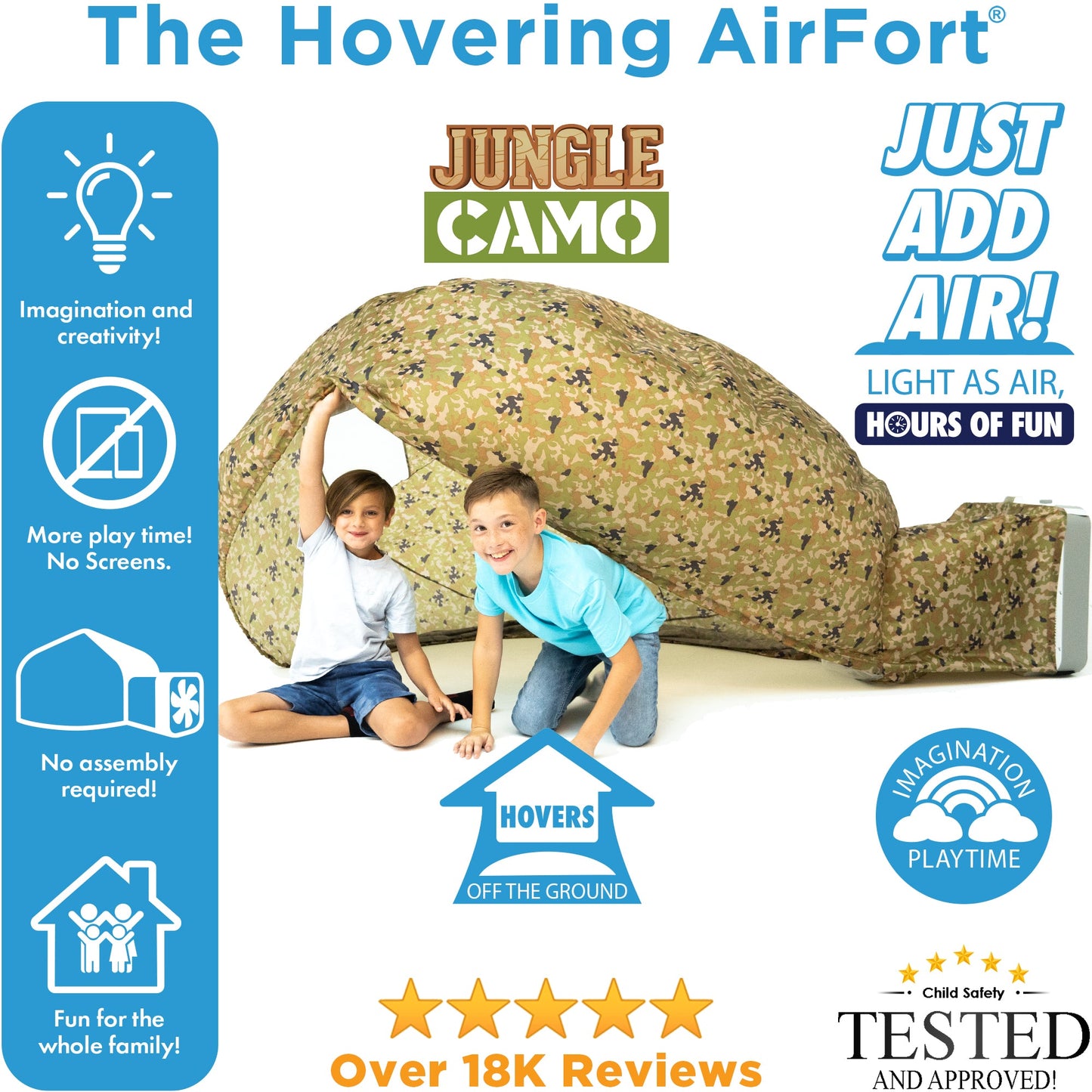 The Original AirFort® Jungle Camo Camoflauge - Inflatable Play Fort Tent for Creative Indoor Play Ages 3–14