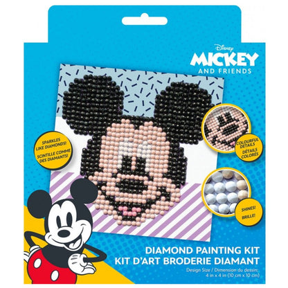 Retail packaging box for the Diamond Dotz Disney Mickey Mouse Fun 4x4 inch diamond art kit.