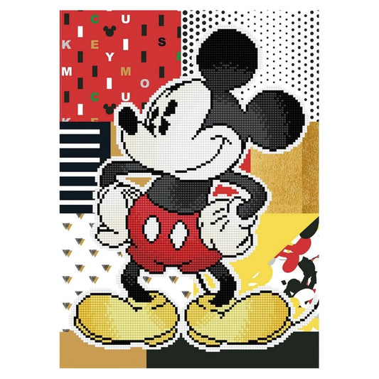 Finished DIAMOND DOTZ Disney Retro Mickey diamond painting featuring Mickey Mouse against a colorful pop-art background.
